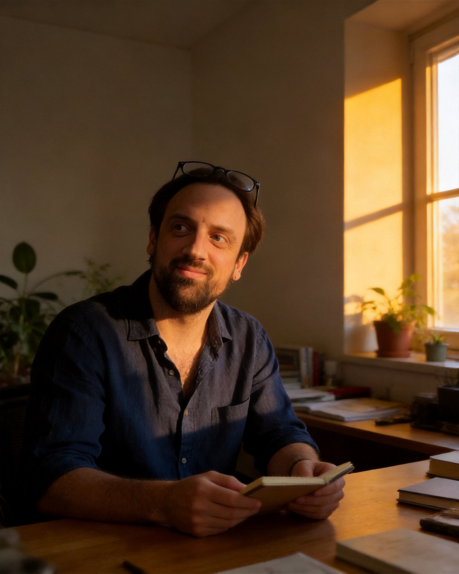 Romain, fondateur, carnet en main